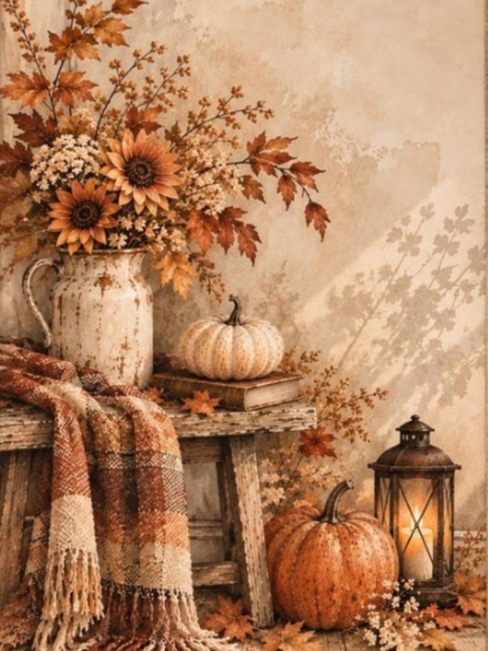Autumn Pumpkin Still Life Wall Art - Orange & Cream Home Wall Decor 8x10 Print
